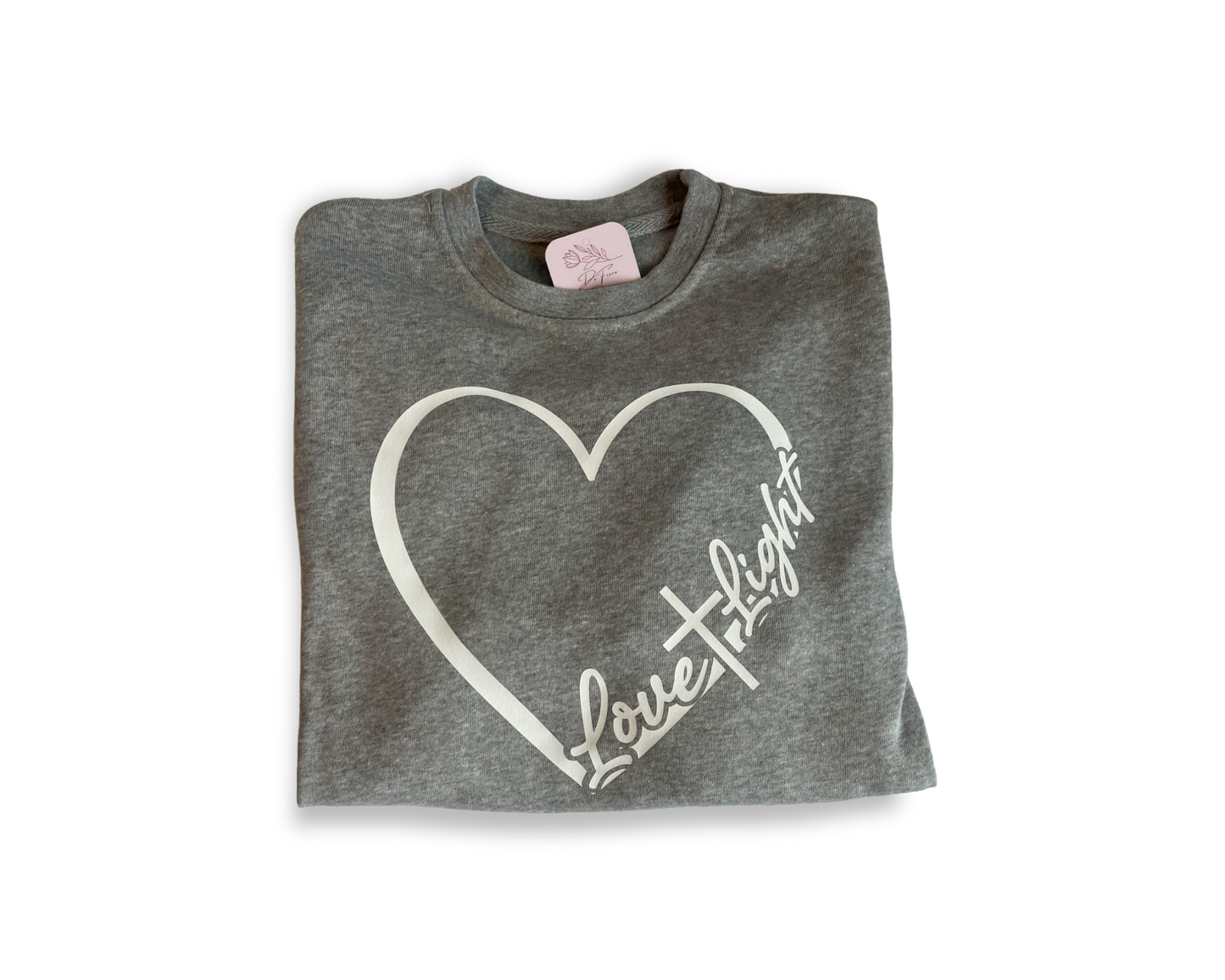 Adult Love & Light Heart with Cross Sweatshirt - sweatshirt